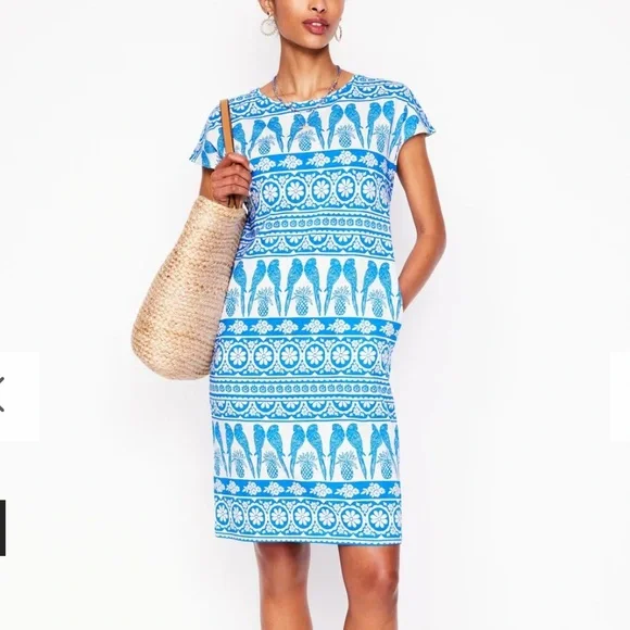 Boden Leah Jersey Cotton T-shirt Dress cerulean blue ornate tropic NWT SZ 8P - Picture 1 of 7